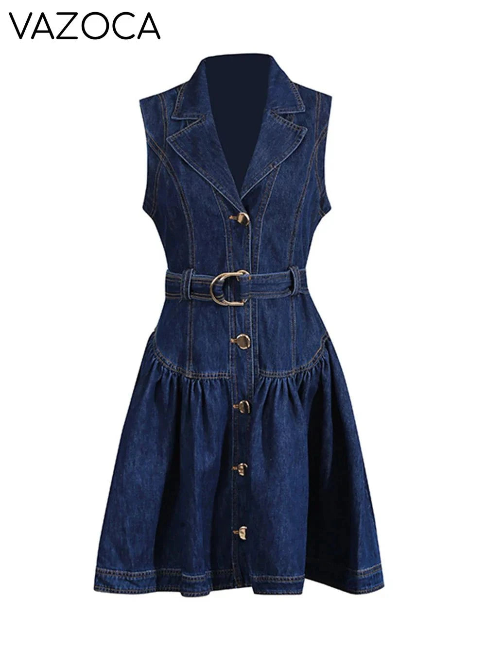 Belted Retro Denim Mini Dress