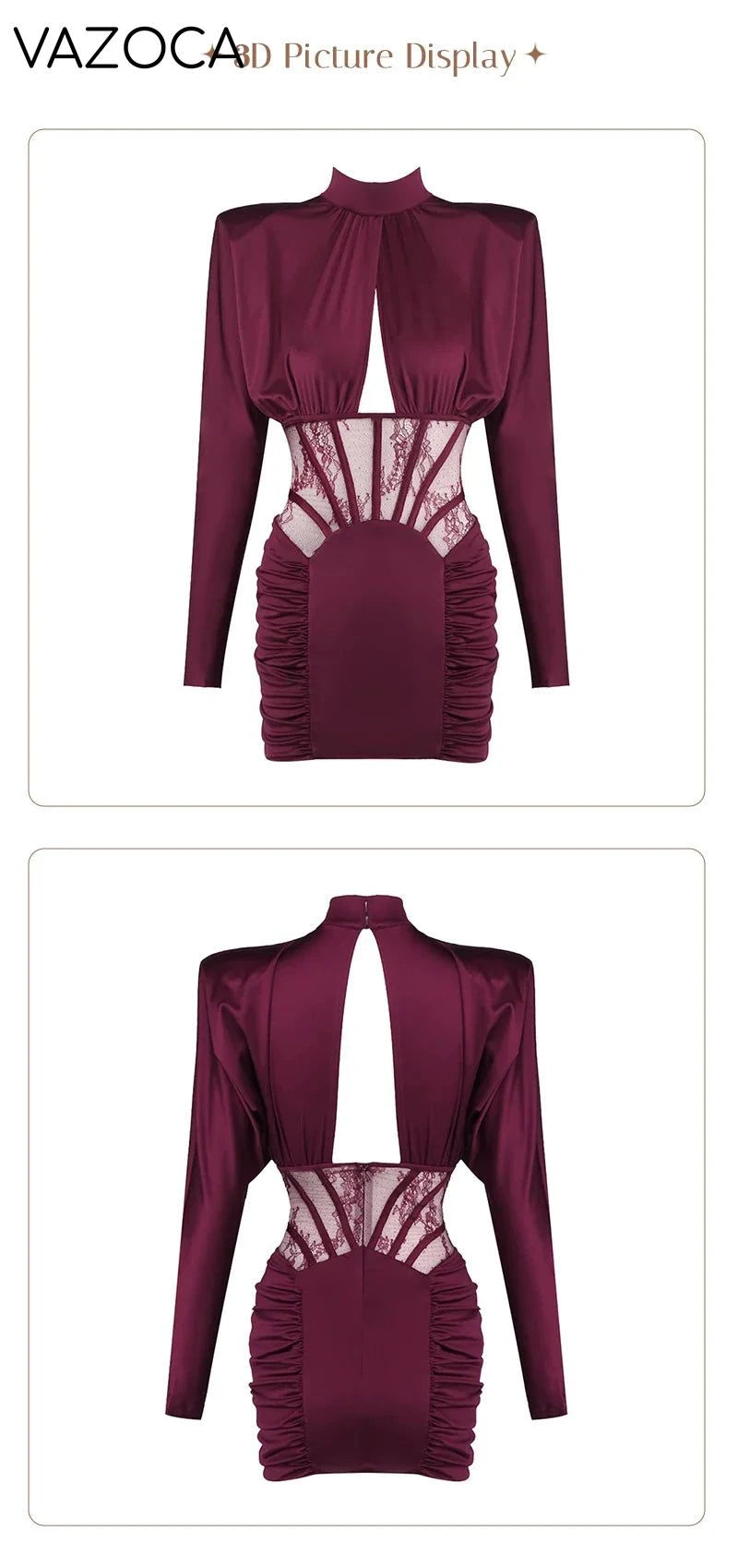 Burgundy Satin Corset Ruched Dress