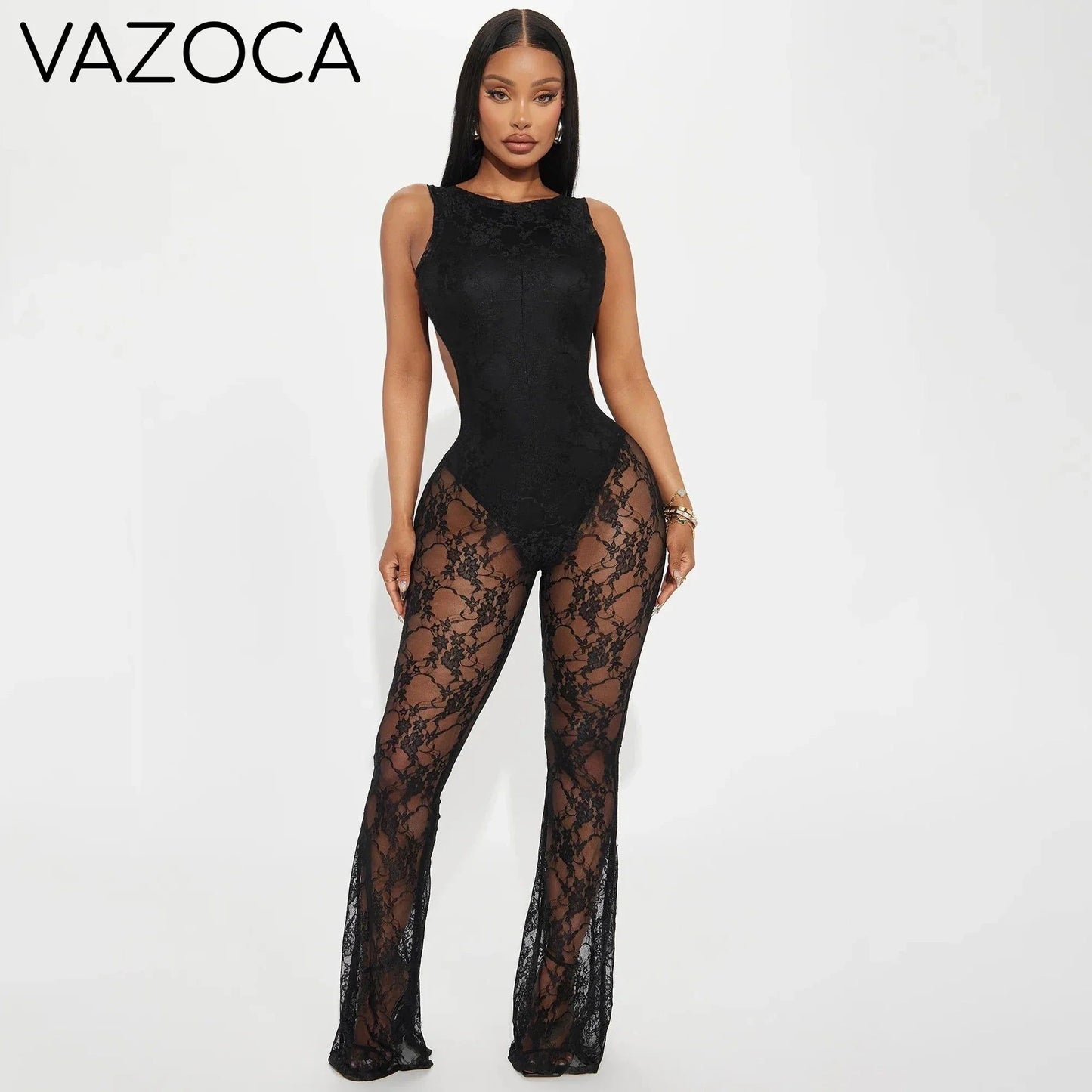 Midnight Lace Open-Back Jumpsuit