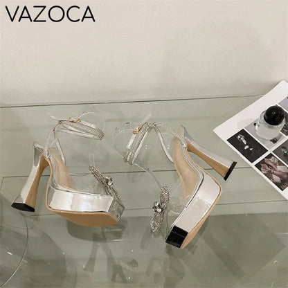 Crystal Bowknot Platform Heels