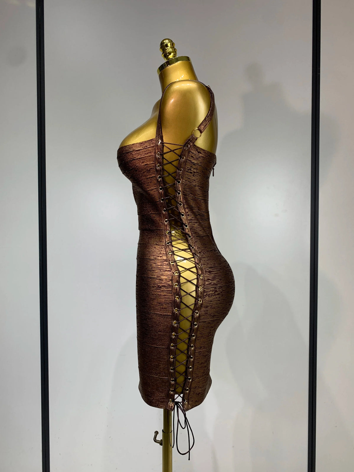 Metallic Side Lace Up Bandage Mini Dress