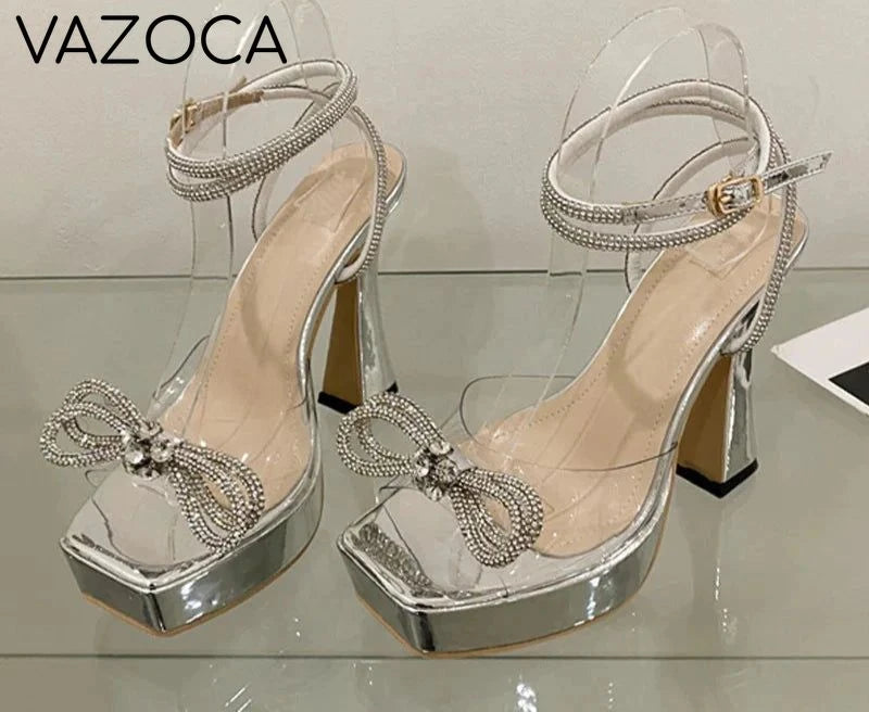 Crystal Bowknot Platform Heels