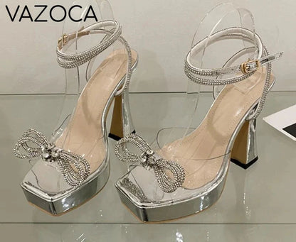 Crystal Bowknot Platform Heels