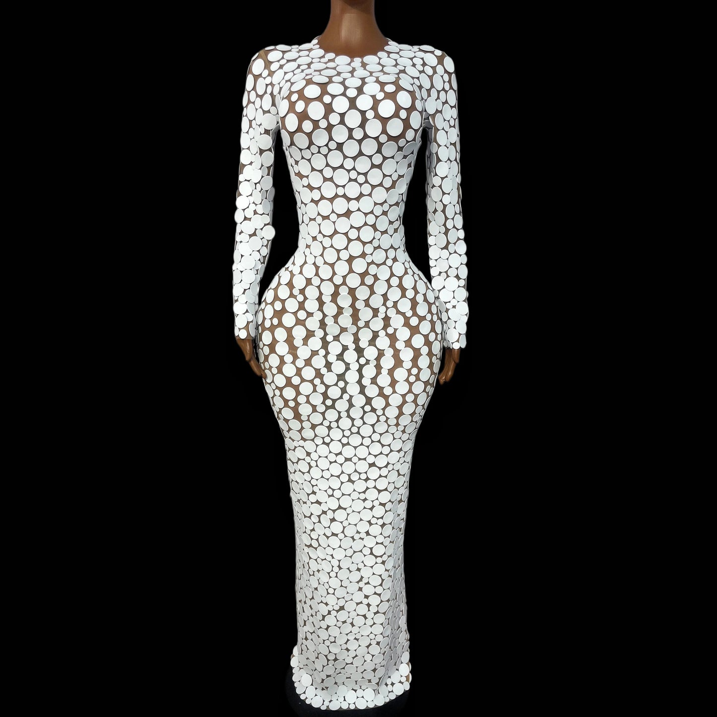 White Points Mesh Maxi Dress
