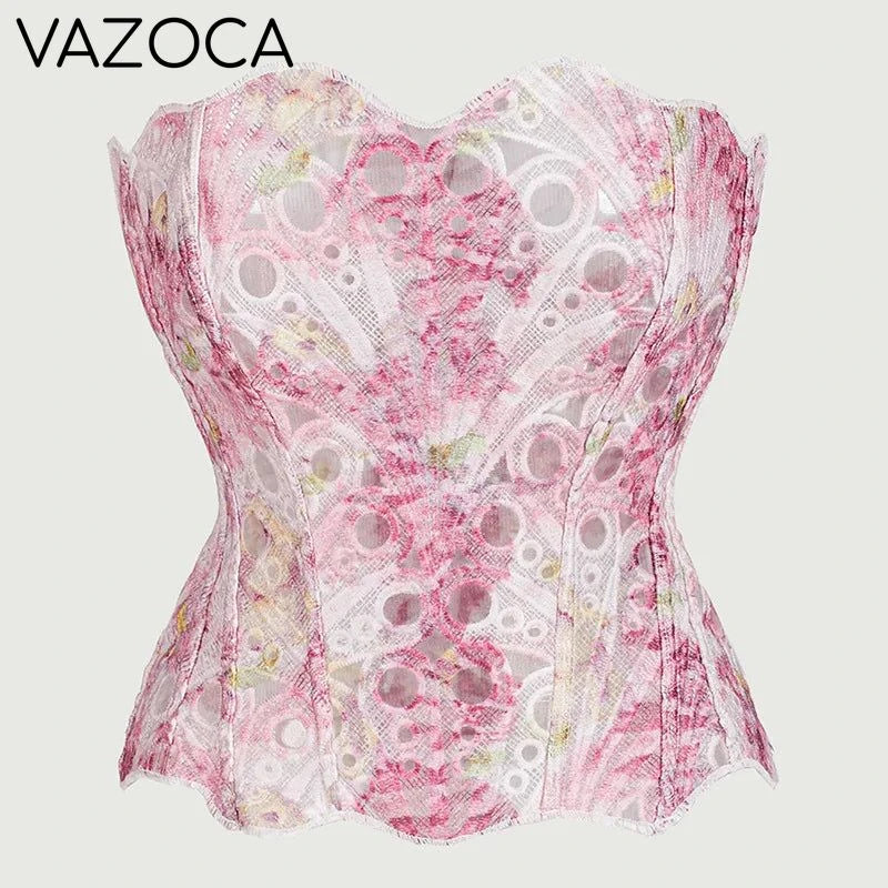 Corset Mesh Bustier Top Pink