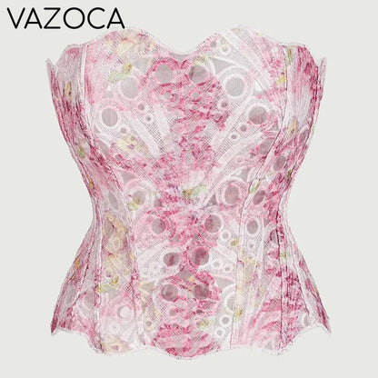 Corset Mesh Bustier Top Pink