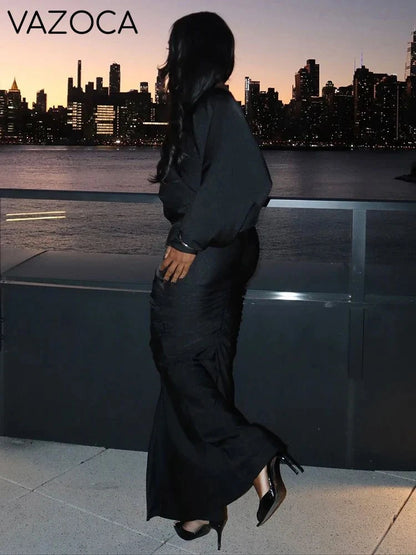 Deep-V Backless Ruched Maxi Dress