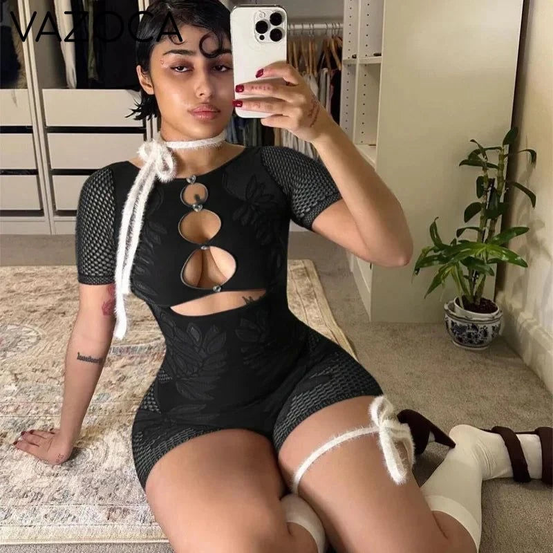 Hollow Out Mesh Romper