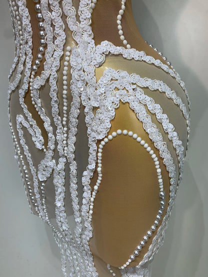 Pearl Sequined Mesh Maxi Dress