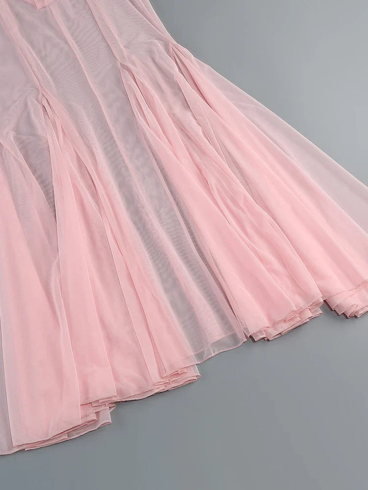 Pink Blazer Mesh Skirt Set