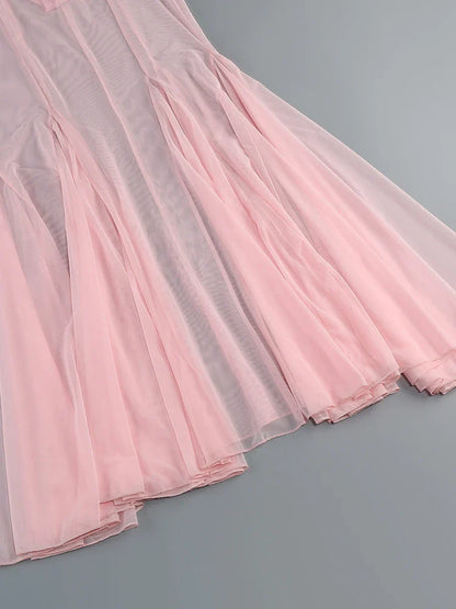 Pink Blazer Mesh Skirt Set