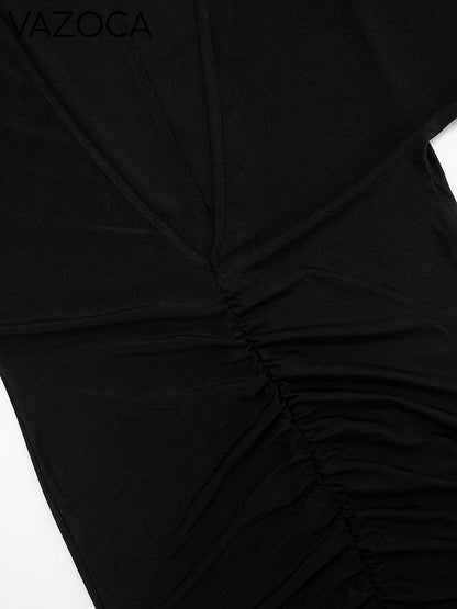 Deep-V Backless Ruched Maxi Dress