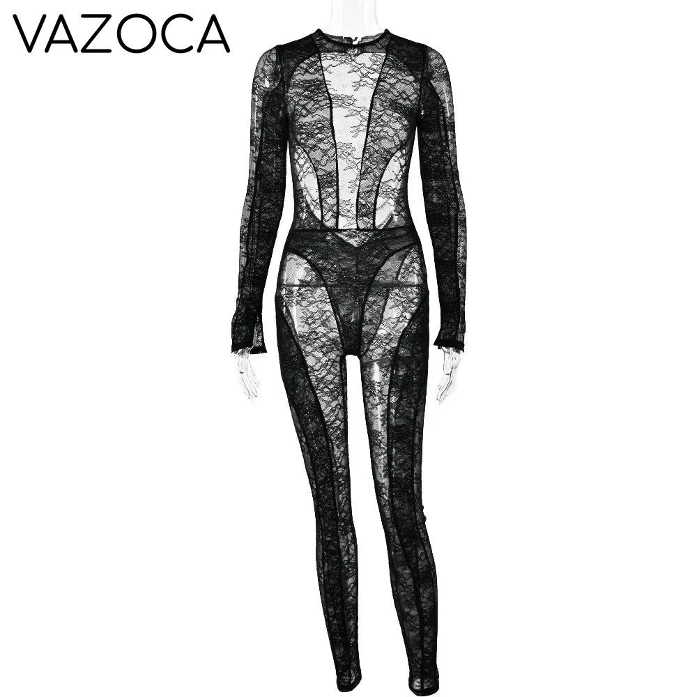 Naisha Mesh Sheer Jumpsuit BLACK