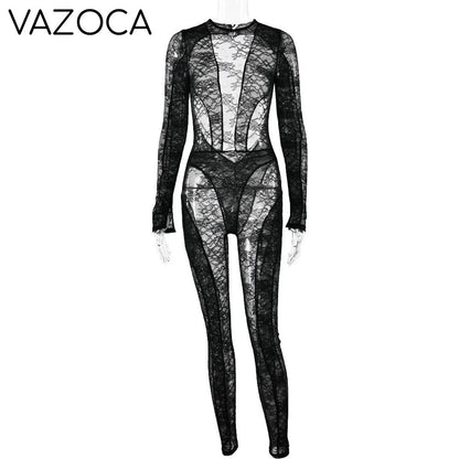 Naisha Mesh Sheer Jumpsuit BLACK