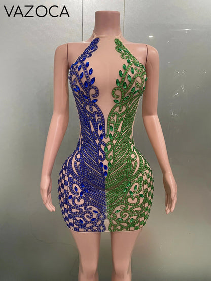 Sparkly Rhinestone Mesh Mini Dress