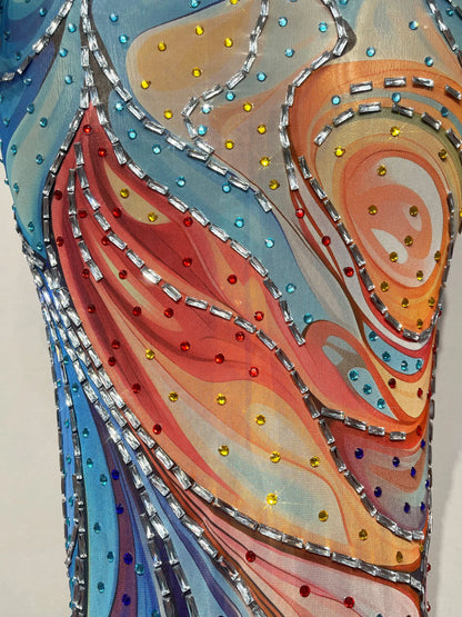 Abstract Swirl Rhinestone Skirt Set