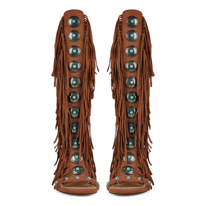 Lace Up Fringe Sandals