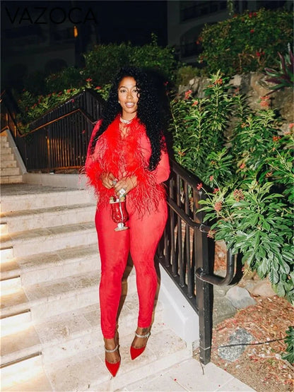 Charisma Fluff Pants Set Red