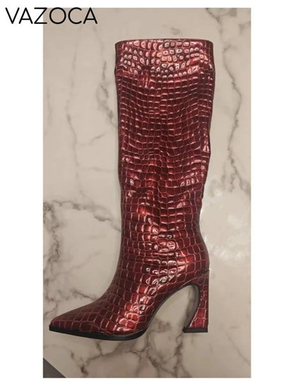Crocodile Chunky Heel Boots