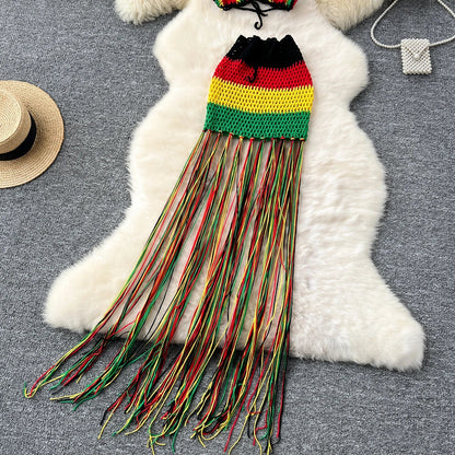 Jamaican Gyal Tassel Knitted Skirt Set