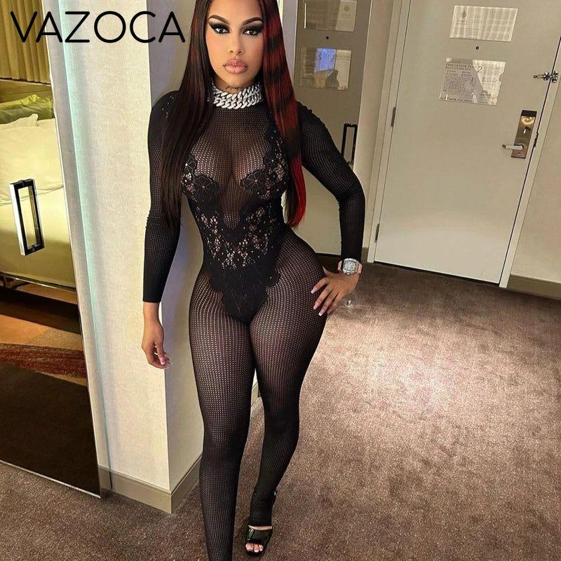 Sheer Lace Mesh Jumpsuit