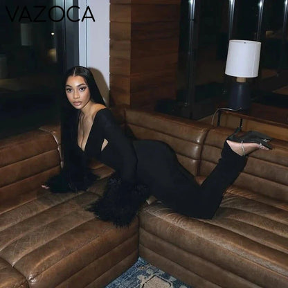 Faux Fur Bell Sleeve Jumpsuit