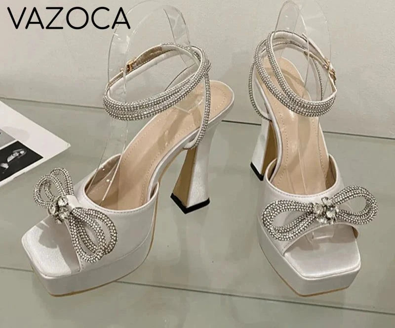 Crystal Bowknot Platform Heels