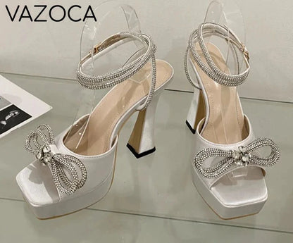 Crystal Bowknot Platform Heels