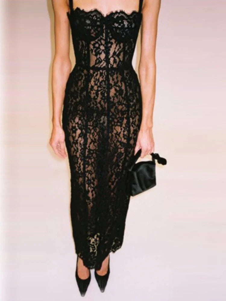 Floral Lace Bodycon Maxi Dress