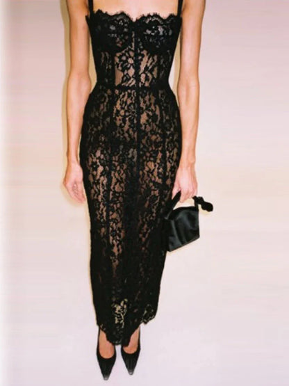Floral Lace Bodycon Maxi Dress