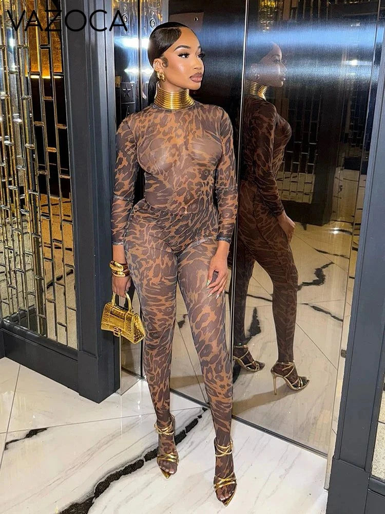 Amy Leopard Turtleneck Pants Set