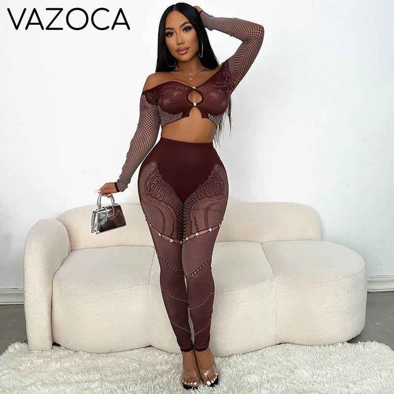 Off-Shoulder Long Sleeve Mesh Set