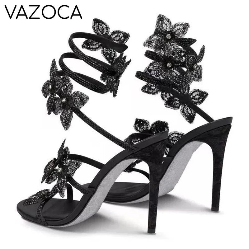 Flower Embellished High Heels