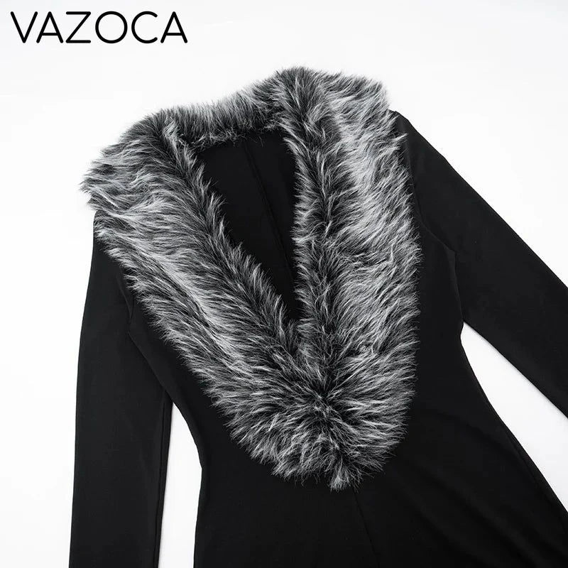 Luxe Fur Deep V-Collar Romper