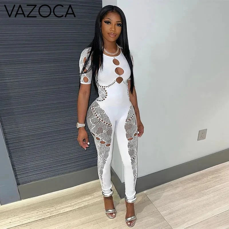 Mesh Hollow Out Stretchy Jumpsuit