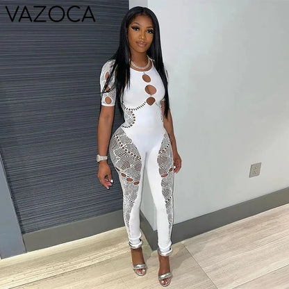 Mesh Hollow Out Stretchy Jumpsuit