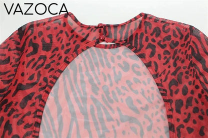 Jillian Leopard Print Mesh Dress