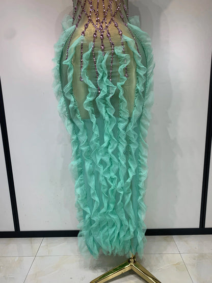 Gaelle Mesh Ruffled  Maxi Dress