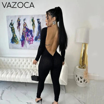 Glitter Backless Long Jumpsuit