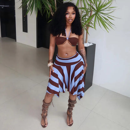 Striped Halter Skirt Set