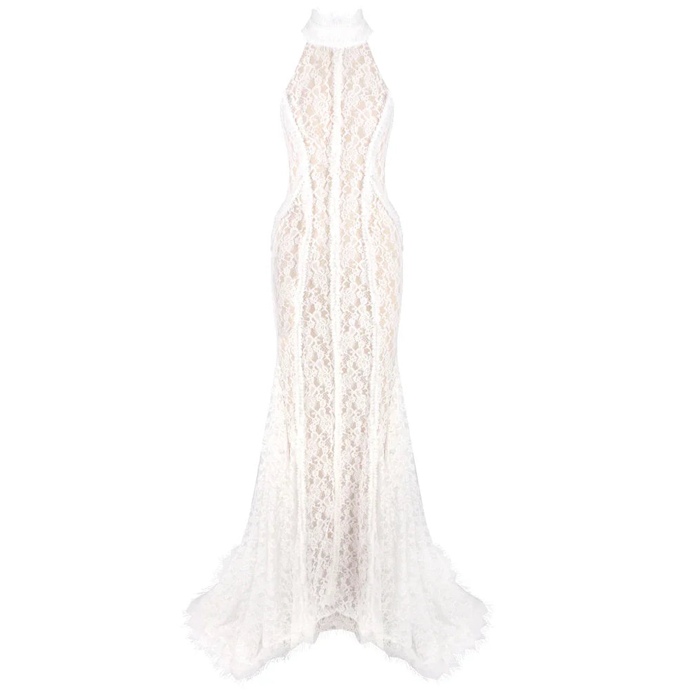 White Lace Mermaid Maxi Dress
