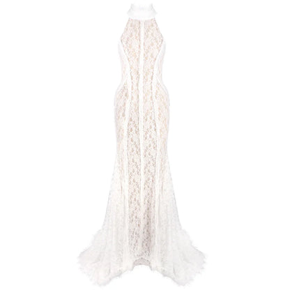 White Lace Mermaid Maxi Dress