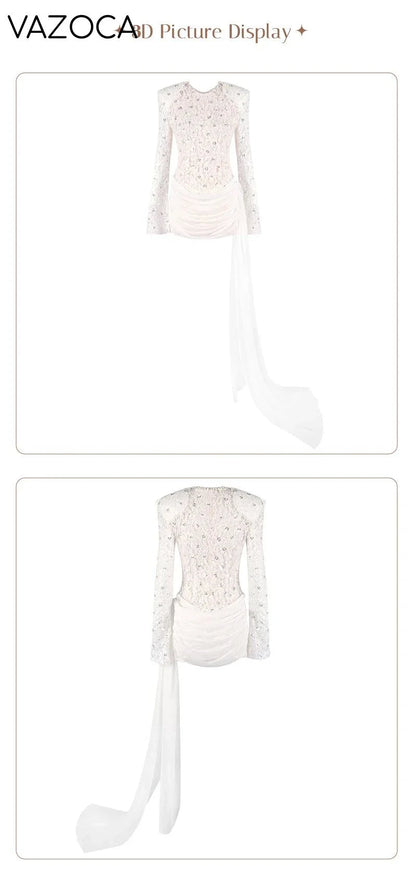 Opulent White Sequins Mini Dress