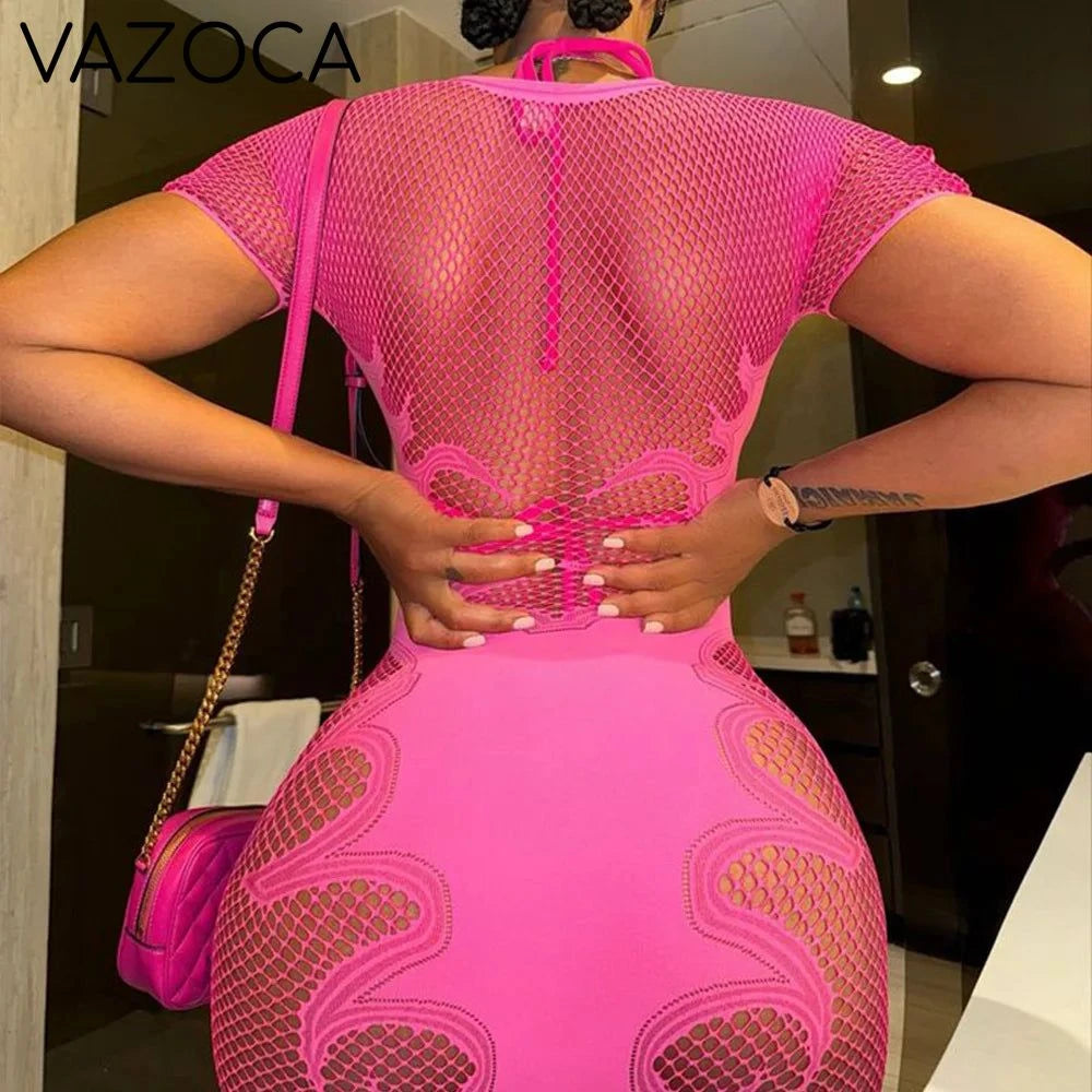 Flame Print Mesh Bodycon Dress