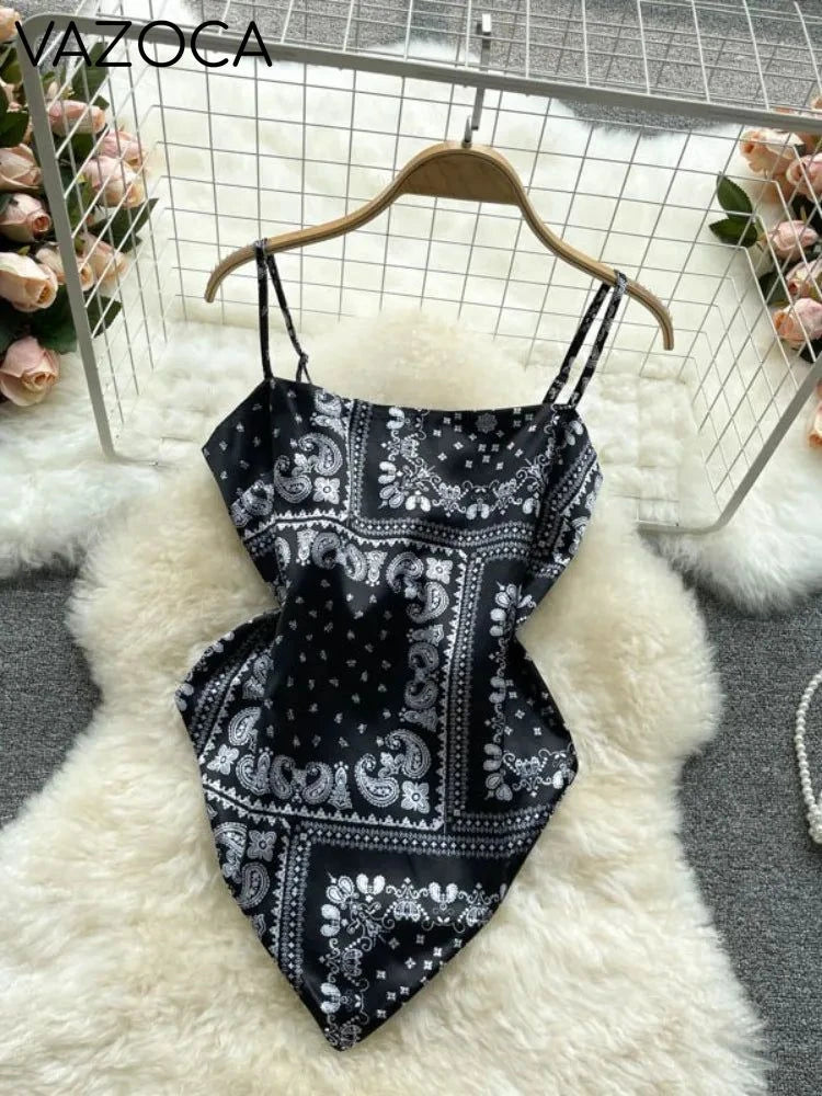 Aesthetic Satin Backless Vest Black Square One Size