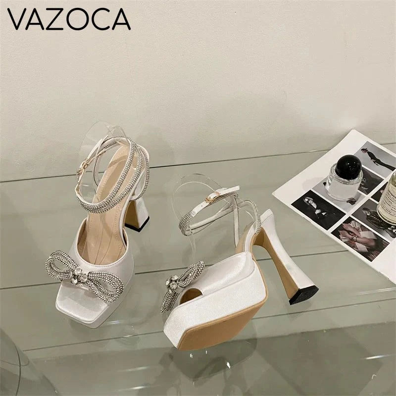Crystal Bowknot Platform Heels
