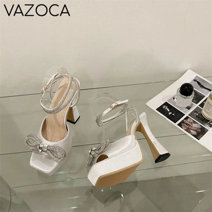 Crystal Bowknot Platform Heels