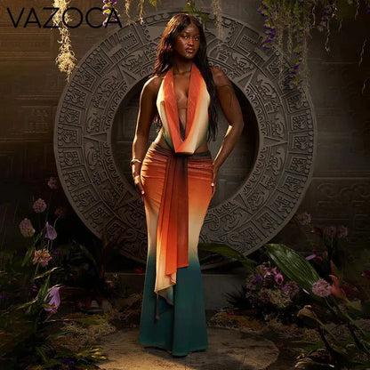 Draped Contrast Halter Set