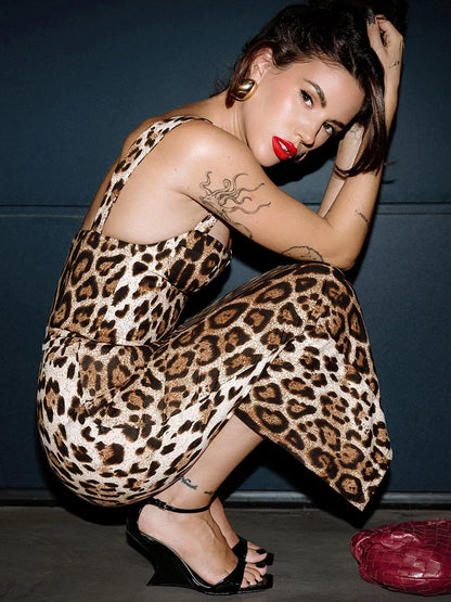 Vintage Leopard Midi Dress