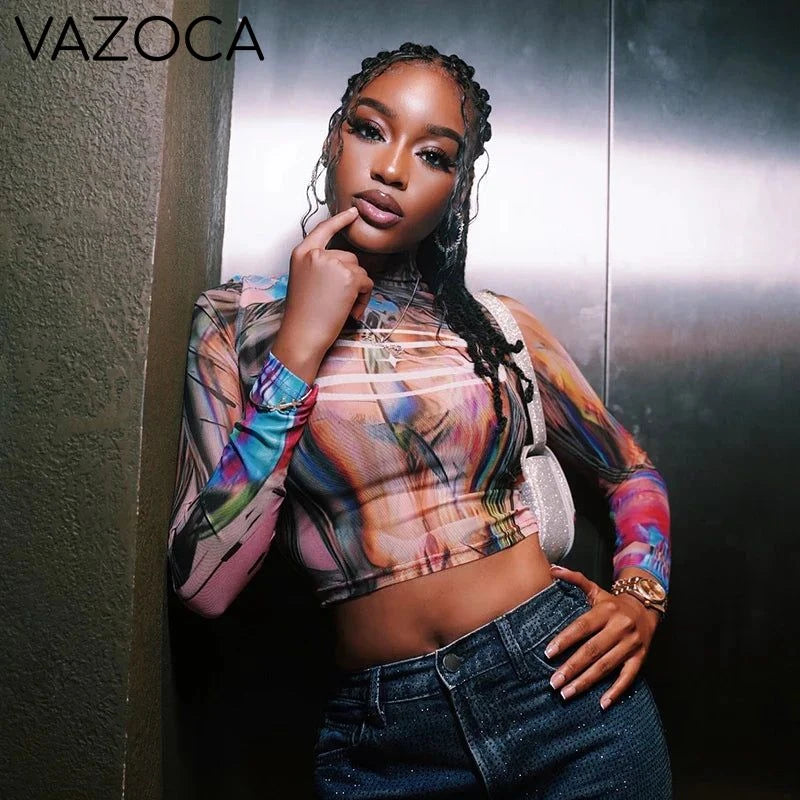 Electric Swirl Mesh Crop Top